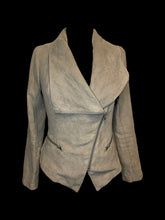 Load image into Gallery viewer, S Vintage 90s light brown faux suede long sleeve asymmetric zip-up jacket w/ pockets
