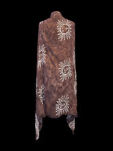Load image into Gallery viewer, Rust acid wash celestial pattern scarf w/ fringe hem
