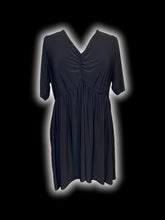 Load image into Gallery viewer, 0X Black short sleeve v-neckline empire waist top w/ ruching detail
