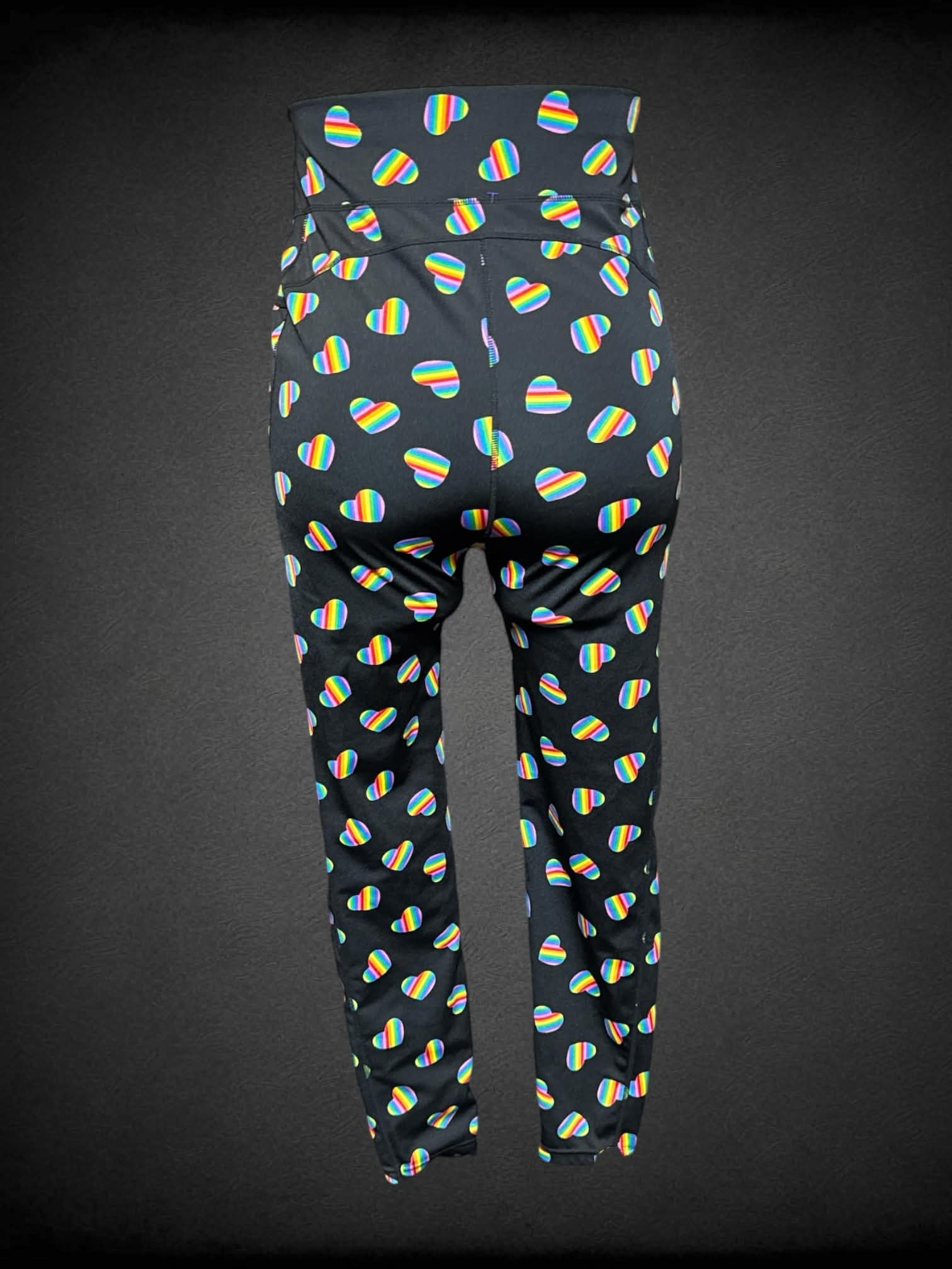 0X Pop Fit black leggings with rainbow hearts, and pockets