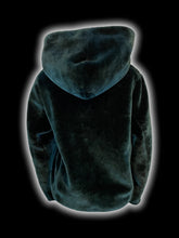 Load image into Gallery viewer, L Dark green faux fur zip-up jacket w/ snap button neckline, &amp; hood
