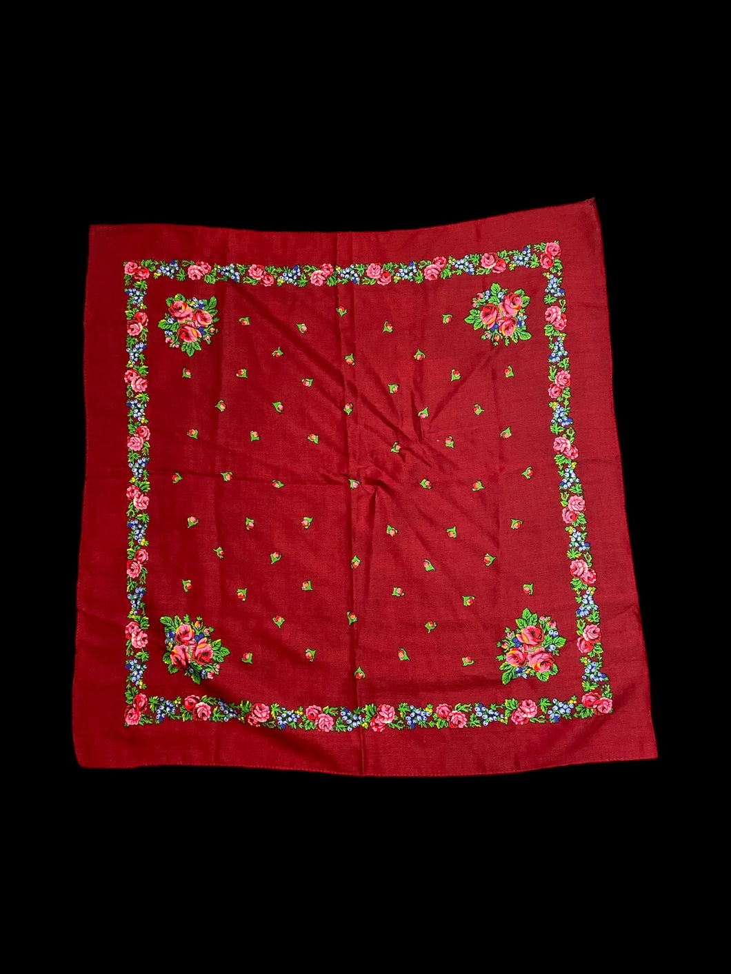 Burgundy & multicolor floral wool square scarf