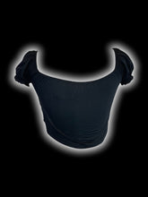 Load image into Gallery viewer, Black short ruffle sleeve off the shoulder crop top w/ drawstring waist
