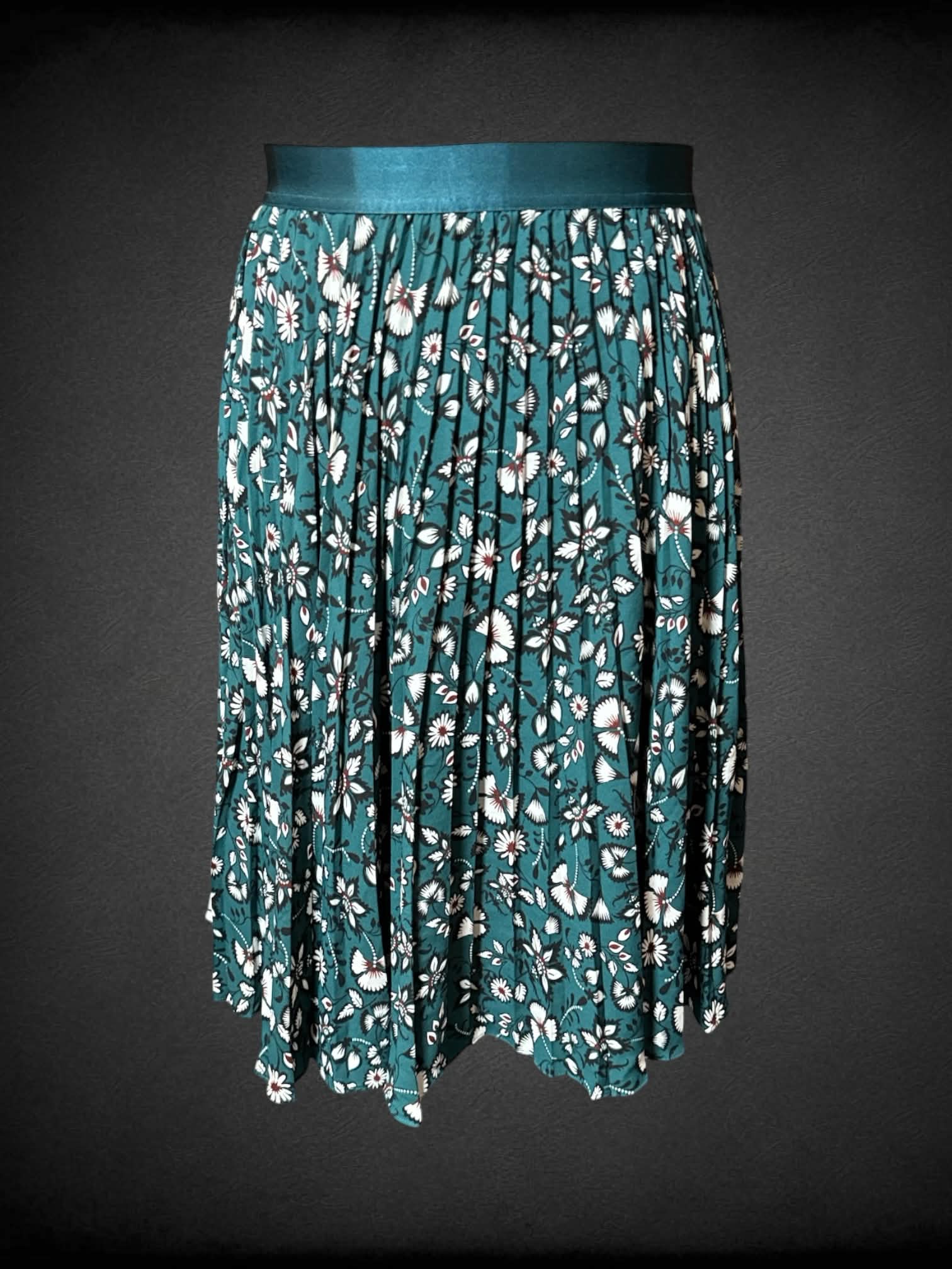 0X Express dark green flowy skirt with lining, and floral print