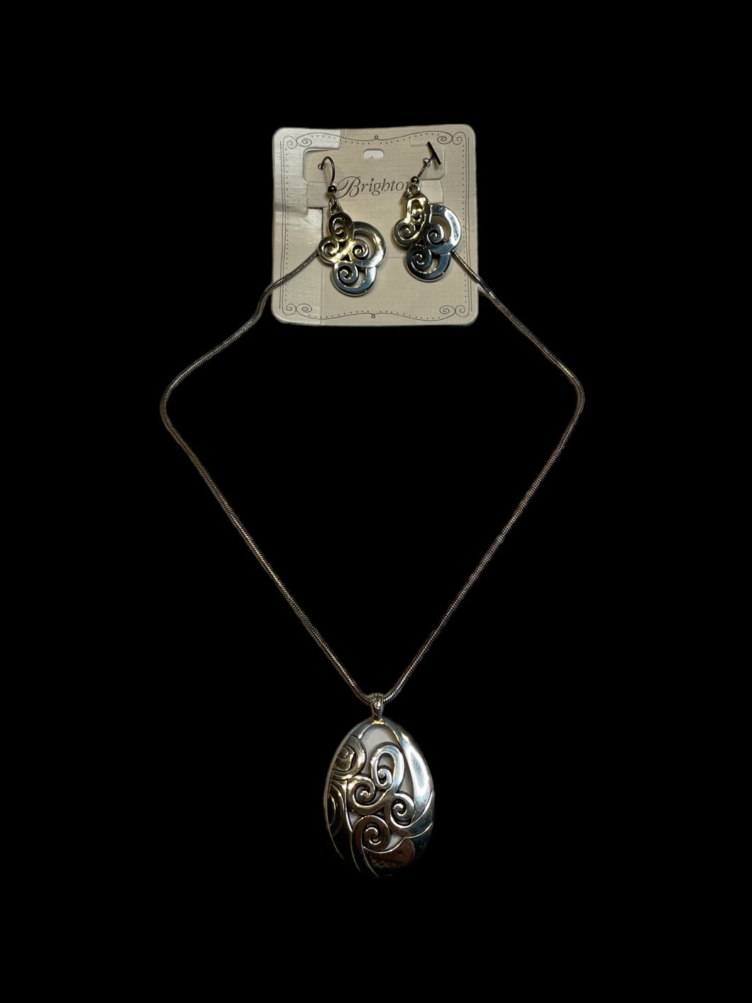 NWT Sterling Silver swirl pattern earrings & necklace set