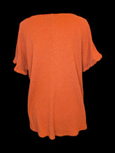Load image into Gallery viewer, 2X  Burnt orange waffle knit short ruffle sleeve v-neckline hi-lo top
