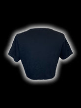 Load image into Gallery viewer, XL Black, red, &amp; white cotton biting lip graphic short sleeve crew neck crop top
