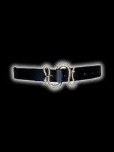 Load image into Gallery viewer, XL Black pleather adjustable belt w/ gold-like snake buckle
