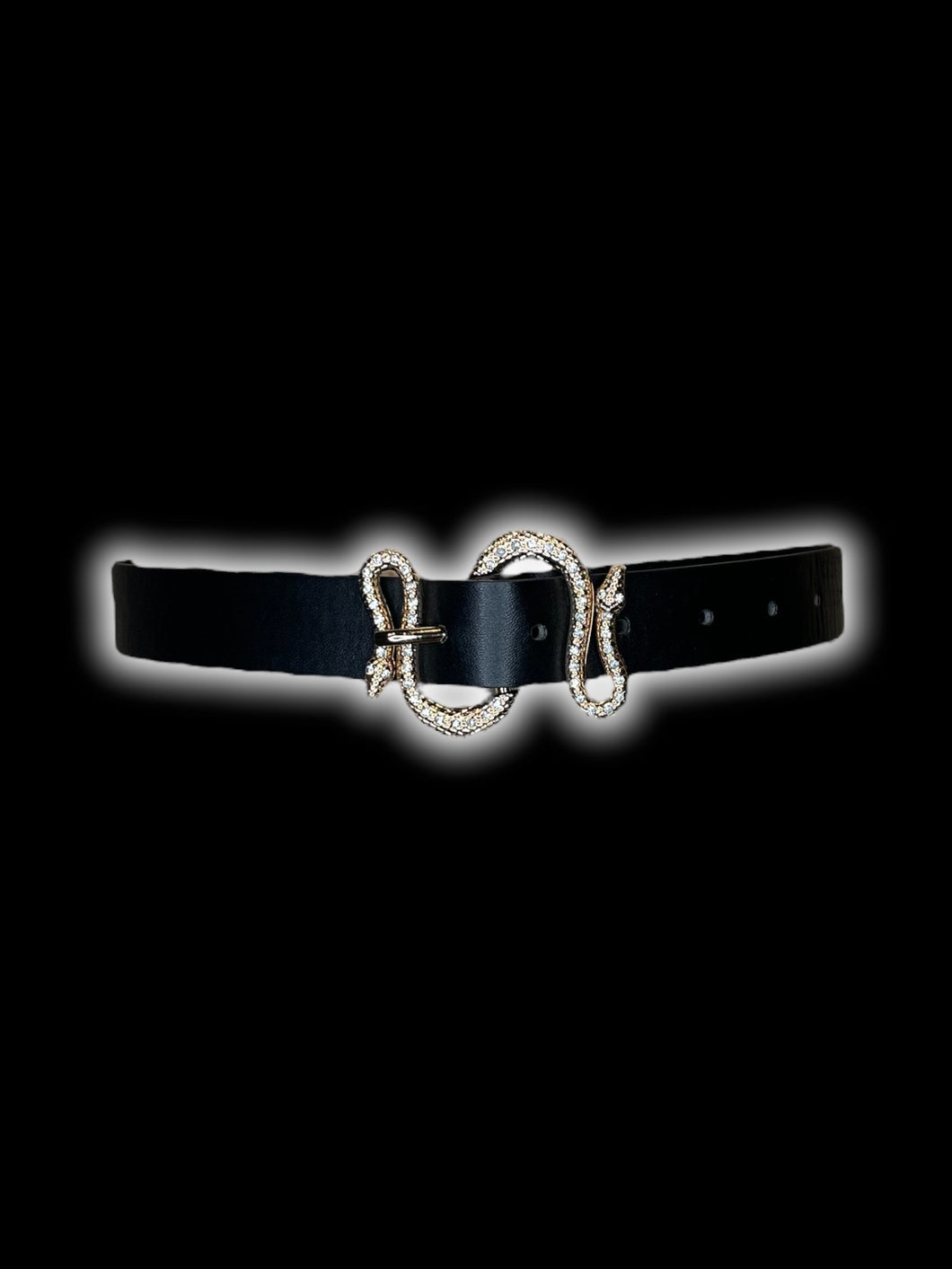 XL Black pleather adjustable belt w/ gold-like snake buckle