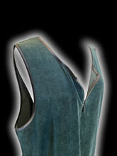 Load image into Gallery viewer, XL Vintage 80s dark green &amp; black trim sleeveless scoop neck knee length dress w/ partial zipper closure, &amp; pockets
