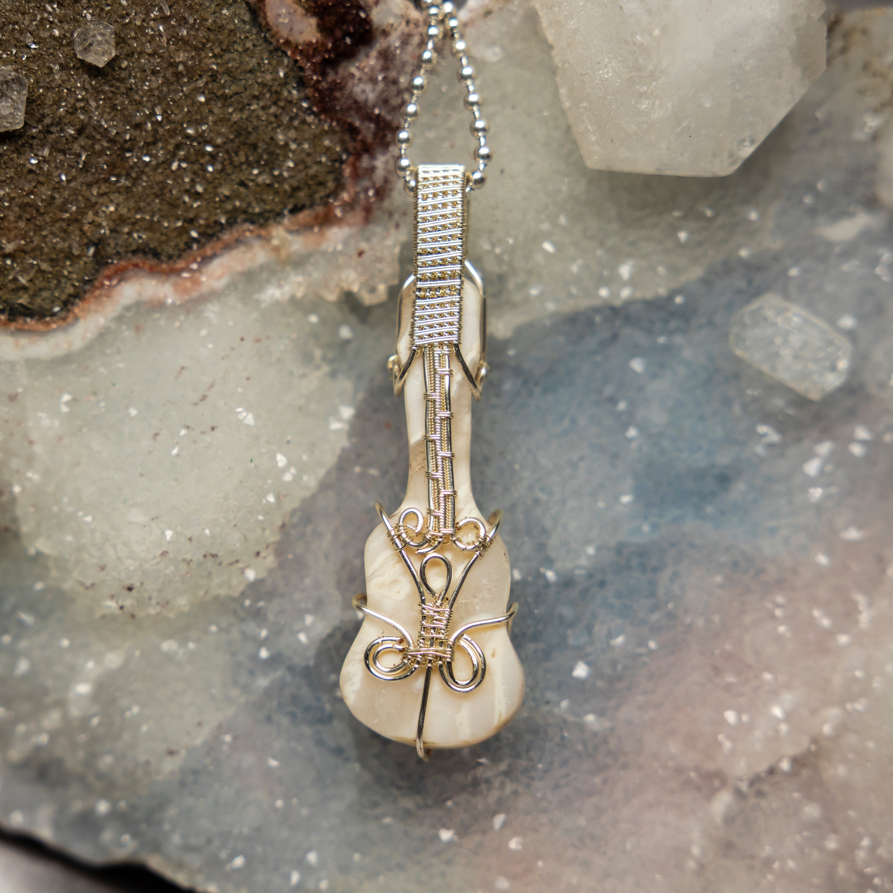 Agate "Violin" Wire Wrap Crystal Pendant