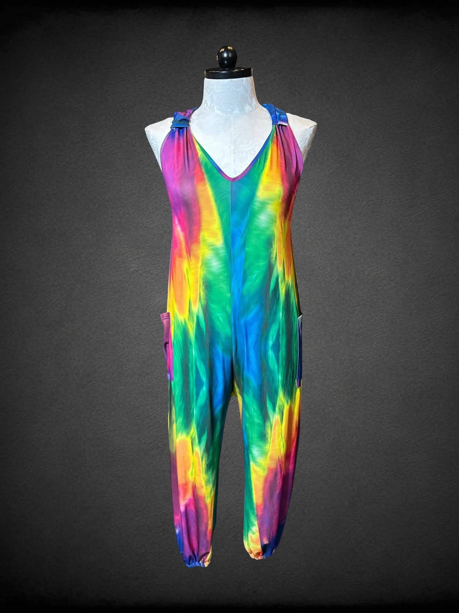 0X Lily by Firmiana rainbow tie dye sleeveless jumpsuit with pockets