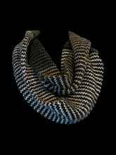 Load image into Gallery viewer, Black, white, &amp; grey chevron knit infinity scarf

