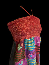 Load image into Gallery viewer, S Multicolor earth tone patchwork halter dress w/ shirred bodice
