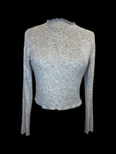 Load image into Gallery viewer, L Heather grey long sleeve high neckline crop sweater w/ lettuce hem
