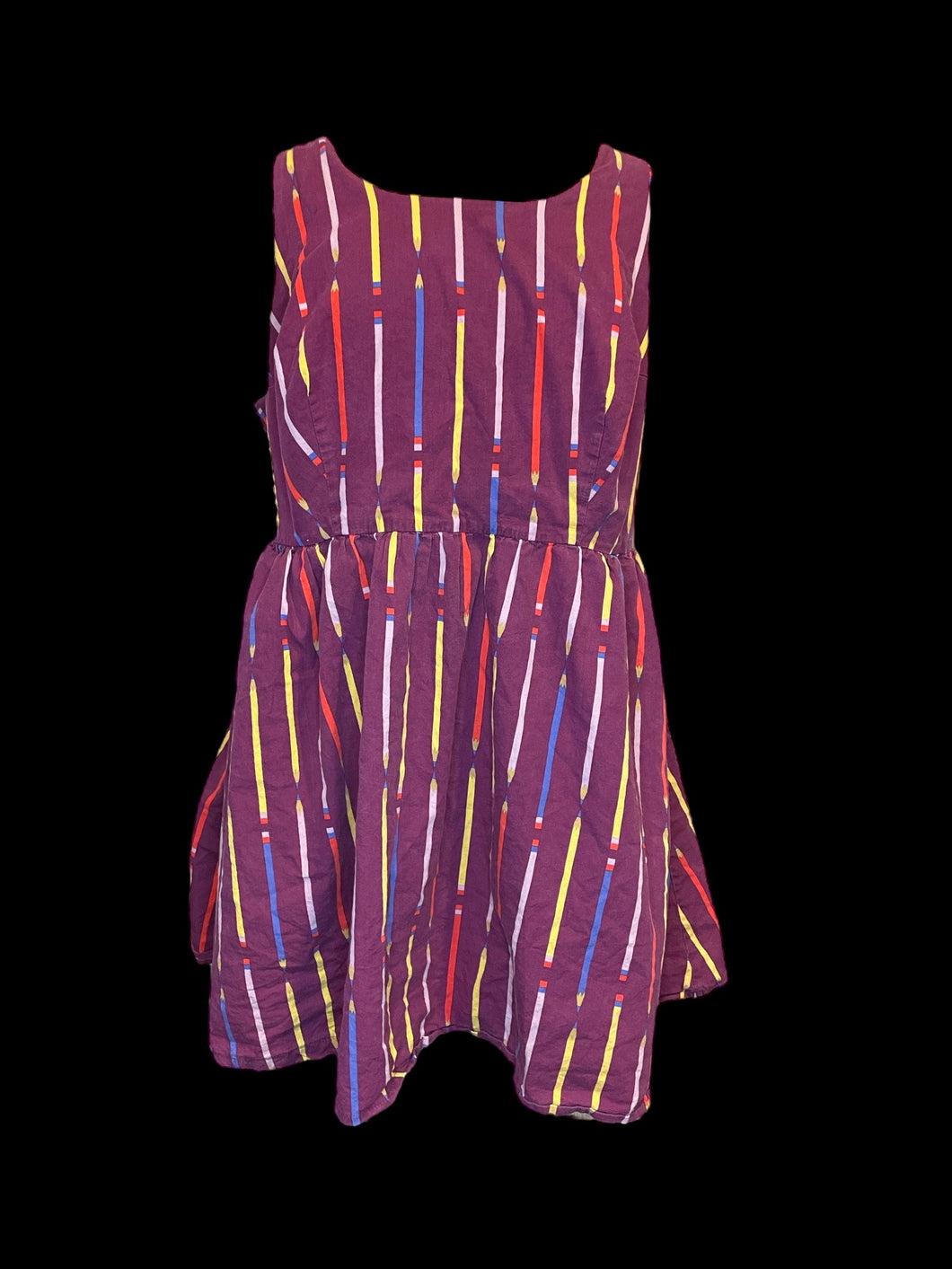 XL Plum & multicolor pencil pattern sleeveless round neckline knee length dress w/ pockets, & clasp/zipper closure