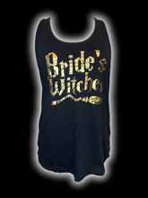 Load image into Gallery viewer, XL Black &amp; metallic gold “Bride’s Witches” sleeveless racer back top
