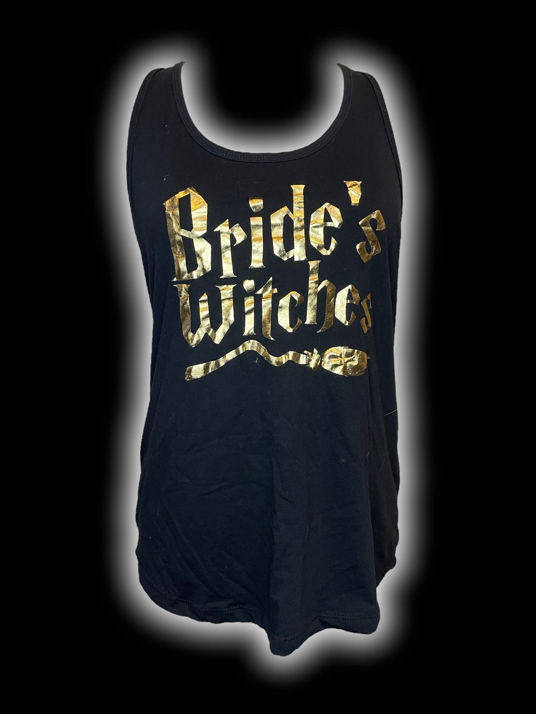 XL Black & metallic gold “Bride’s Witches” sleeveless racer back top