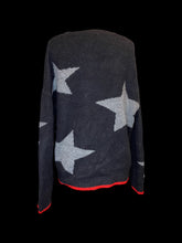 Load image into Gallery viewer, 4X Black knit sweater w/ metallic knit star pattern, &amp; red hems

