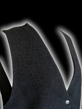 Load image into Gallery viewer, L Vintage 70s black leather waistcoat w/ silver-like buttons, &amp; satin lining
