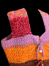 Load image into Gallery viewer, 3X Handmade bright multicolor crochet vest w/ tie &amp; button front
