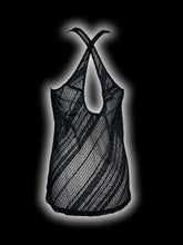 Load image into Gallery viewer, XL Black diamond fishnet sleeveless v-neckline top w/ crossing straps
