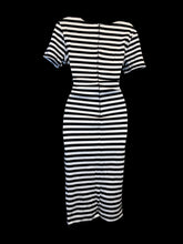Load image into Gallery viewer, L NWT Black &amp; white stripe short sleeve bodycon dress w/ back zipper closure
