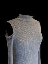 Load image into Gallery viewer, L Grey high neck cold shoulder long sleeve dress w/ ribbed texture
