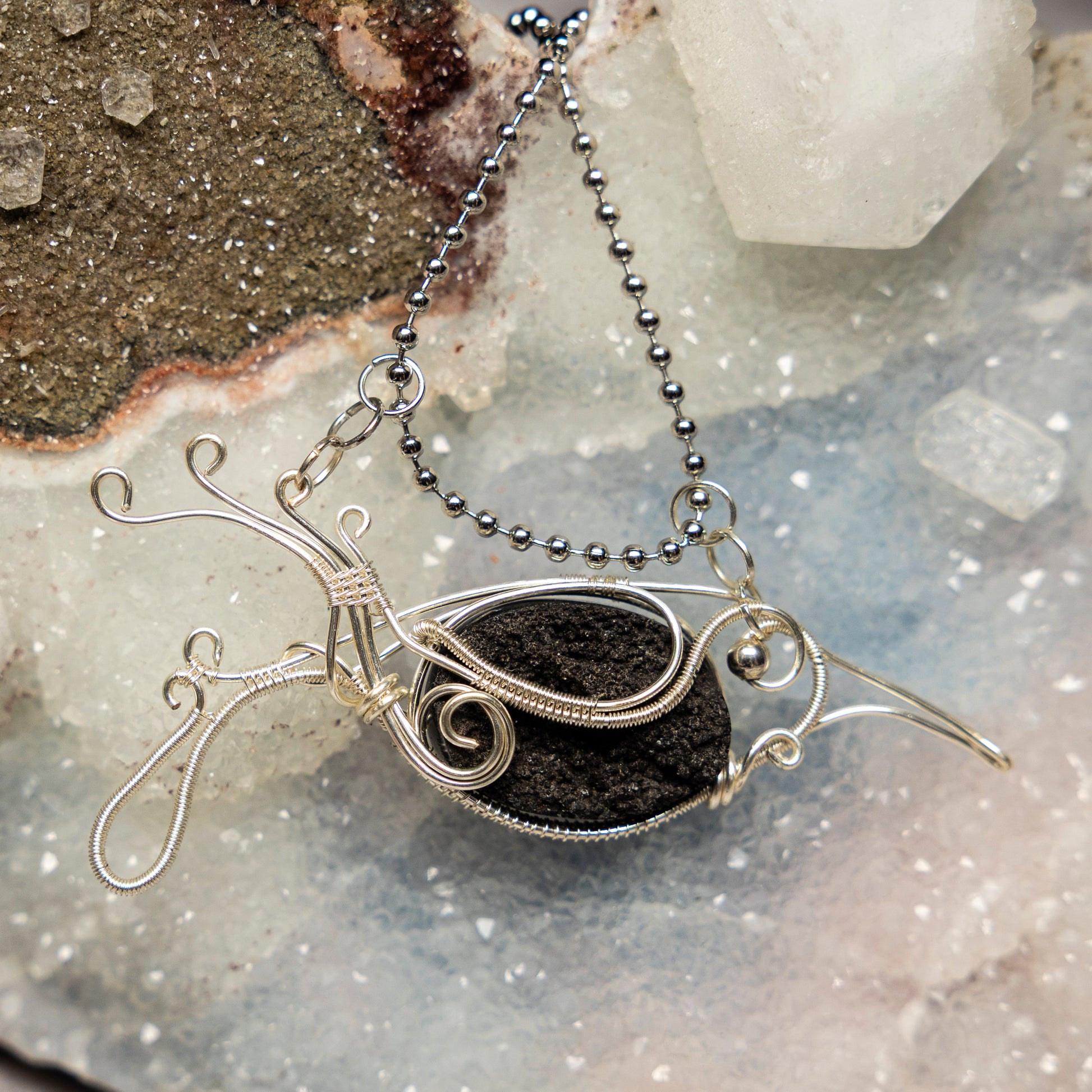 Basalt "Hummingbird" Wire Wrap Crystal Pendant