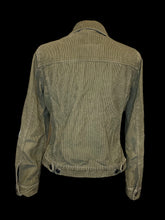 Load image into Gallery viewer, L Olive green cotton corduroy long sleeve button down jacket w/ folded collar, button adjustable hem, button cuffs, &amp; pockets
