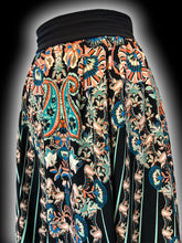 Load image into Gallery viewer, M Black, mint, &amp; pink paisley maxi skirt w/ side hem slit, &amp; elastic waist
