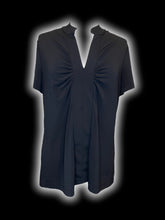 Load image into Gallery viewer, XL Black short sleeve notch neckline top w/ pleating details
