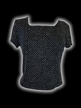 Load image into Gallery viewer, 0X Vintage 80s black short sleeve top w/ glitter diamond window pane plaid design
