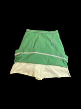Load image into Gallery viewer, S Vintage 70s green, blue, &amp; white stripe &amp; dot embroidery knee length skirt w/ pocket, &amp; button/zipper closure
