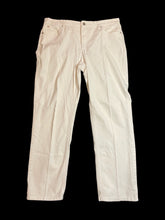 Load image into Gallery viewer, XL White denim high waist straight leg pants w/ pockets, belt loops, &amp; button/zipper closure
