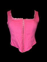 Load image into Gallery viewer, M NWT Hot pink sleeveless bustier w/ ruffle detail, &amp; hook/eye clasp closure
