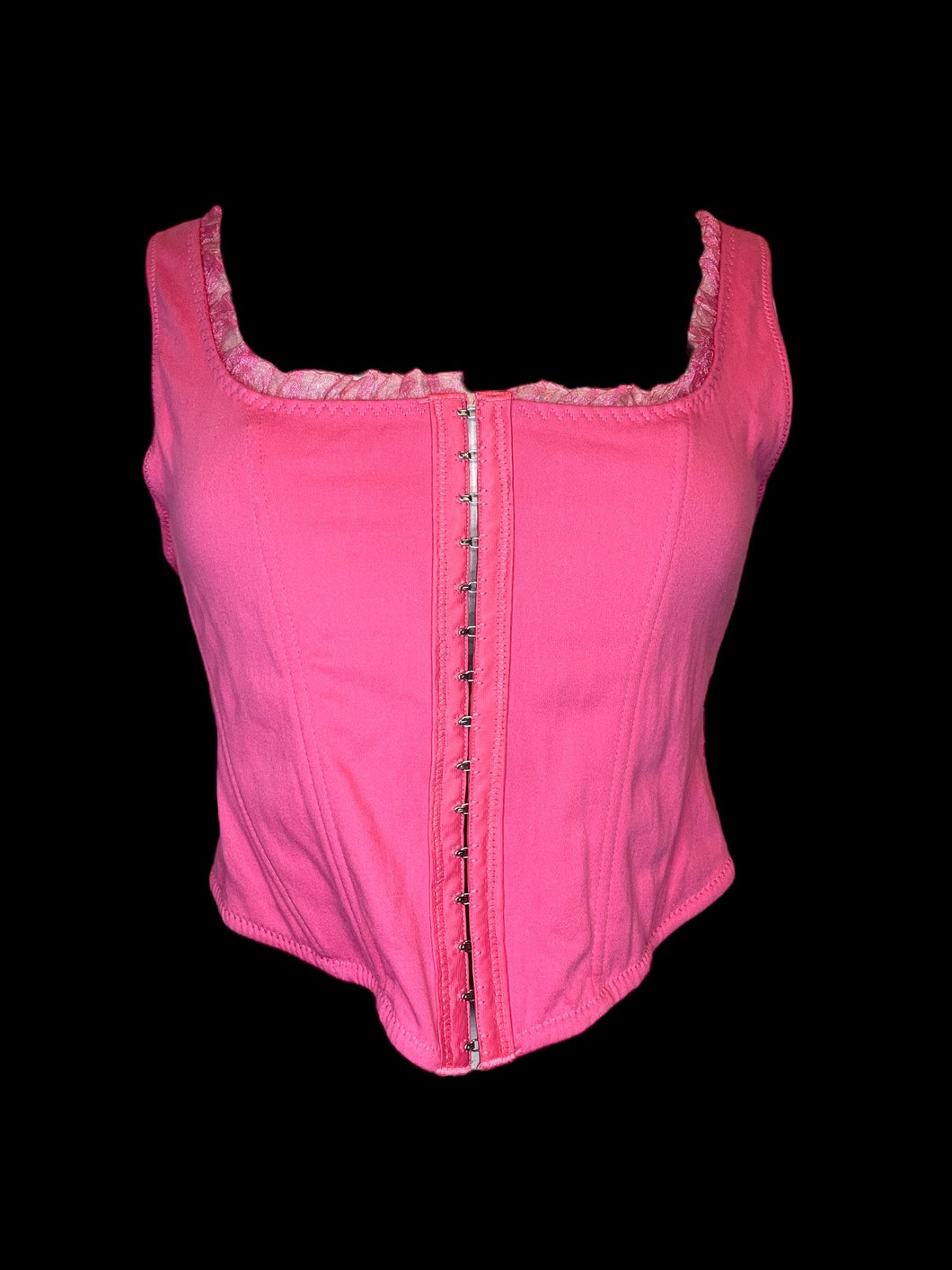 M NWT Hot pink sleeveless bustier w/ ruffle detail, & hook/eye clasp closure
