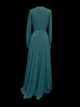 Load image into Gallery viewer, XS NWT Dark green balloon sleeve wrap gown w/ button cuffs
