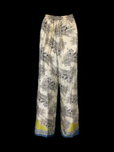 Load image into Gallery viewer, L Off-white, black, blue, &amp; yellow paisley pattern high waist wide leg pants w/ elastic waist, &amp; pockets
