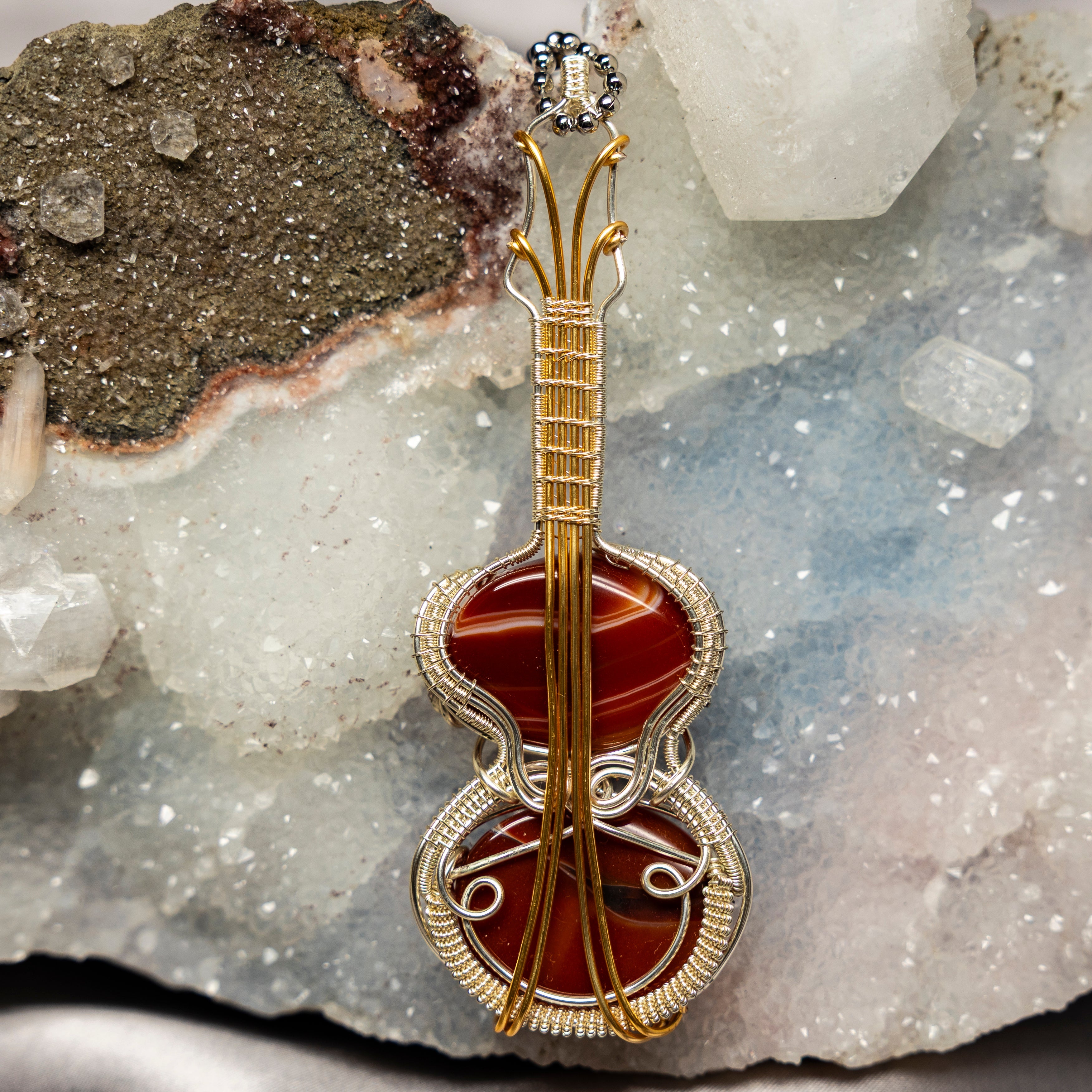 Carnelian Agate "Fiddle" Wire Wrap Crystal Pendant