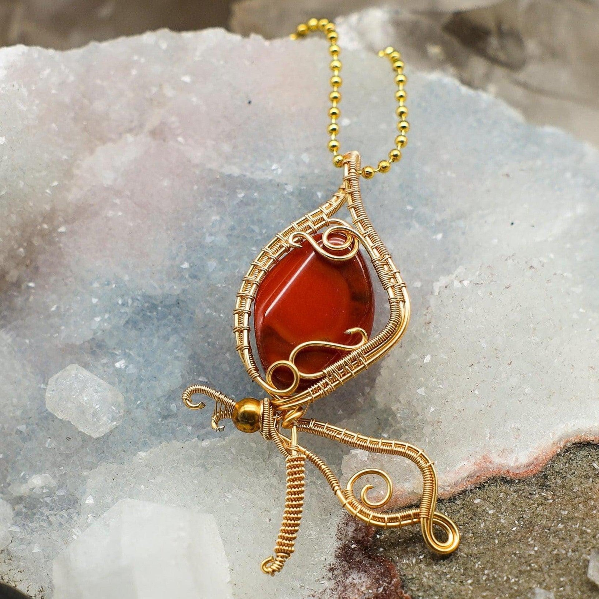 Carnelian Butterfly Wire Wrap Crystal Pendant