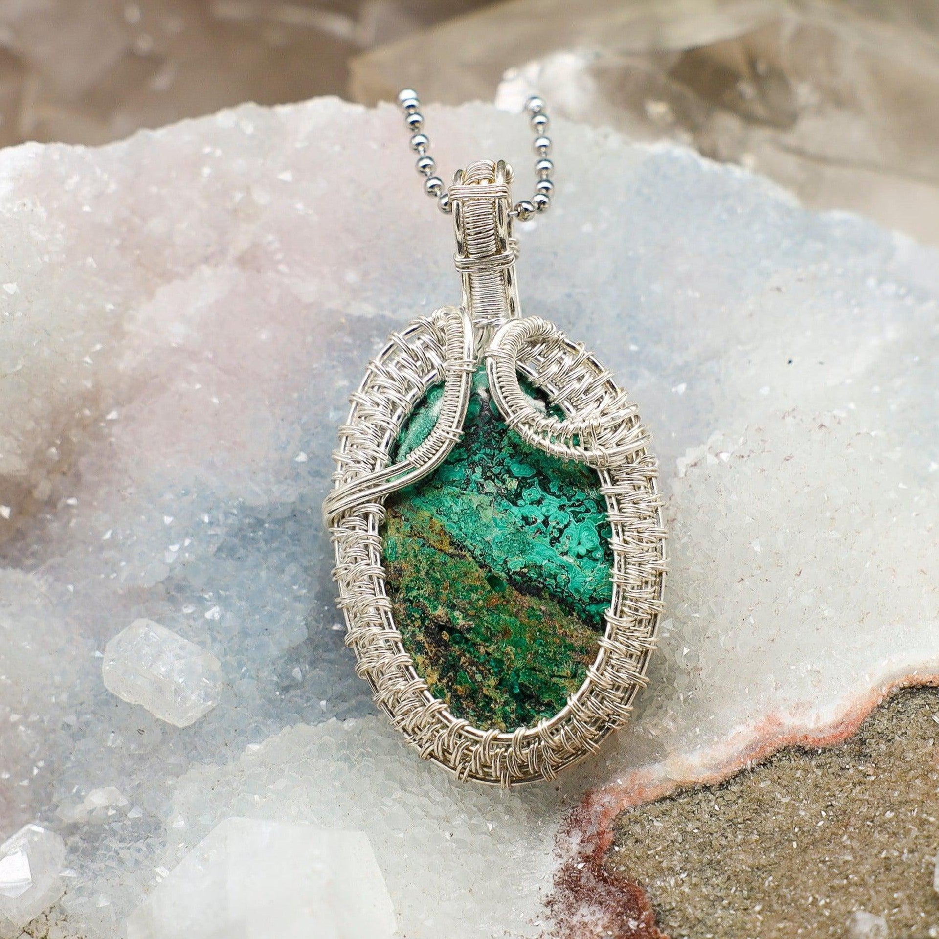 Chrysocolla Wire Wrap Crystal Pendant