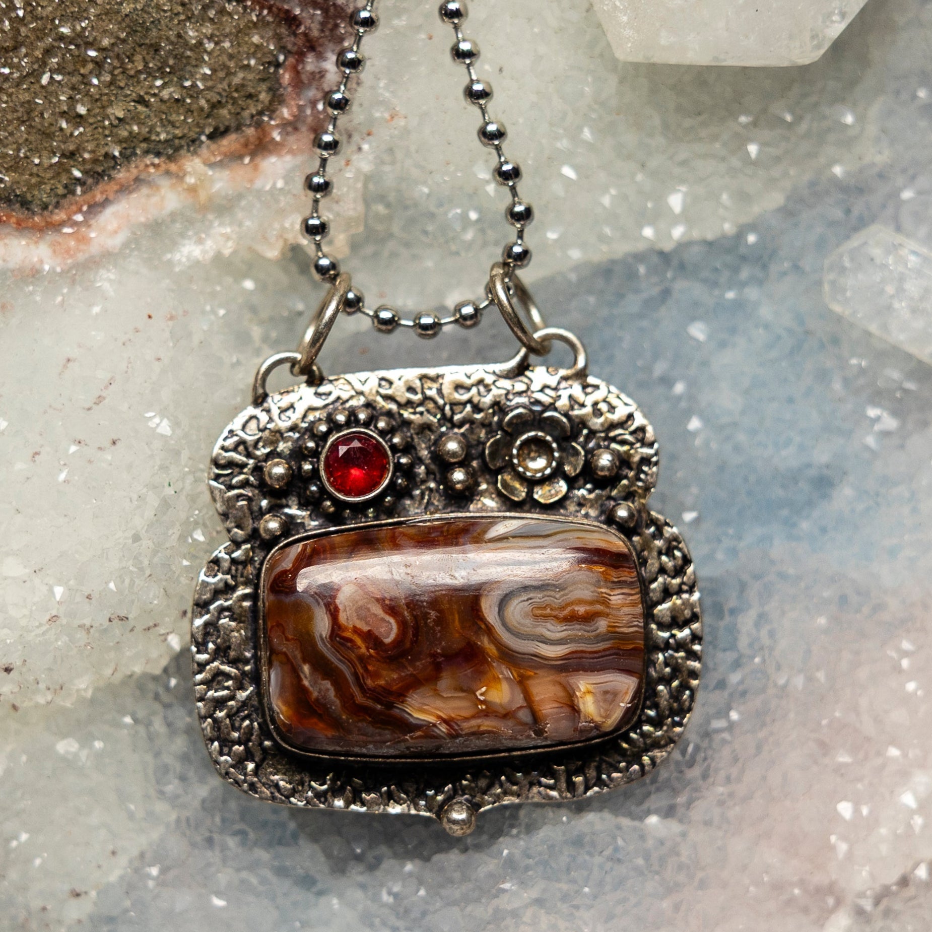 Crazy Lace Agate On 925 Silver Pendant