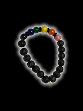 Load image into Gallery viewer, Porous volcanic black stone &amp; rainbow beaded bracelet
