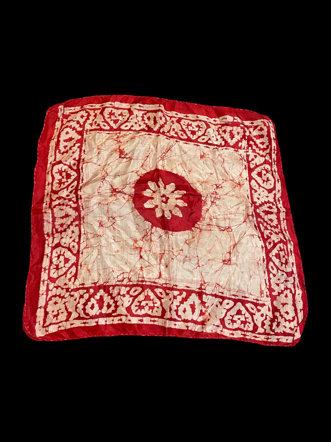 Vintage 70s red & off-white abstract pattern square scarf