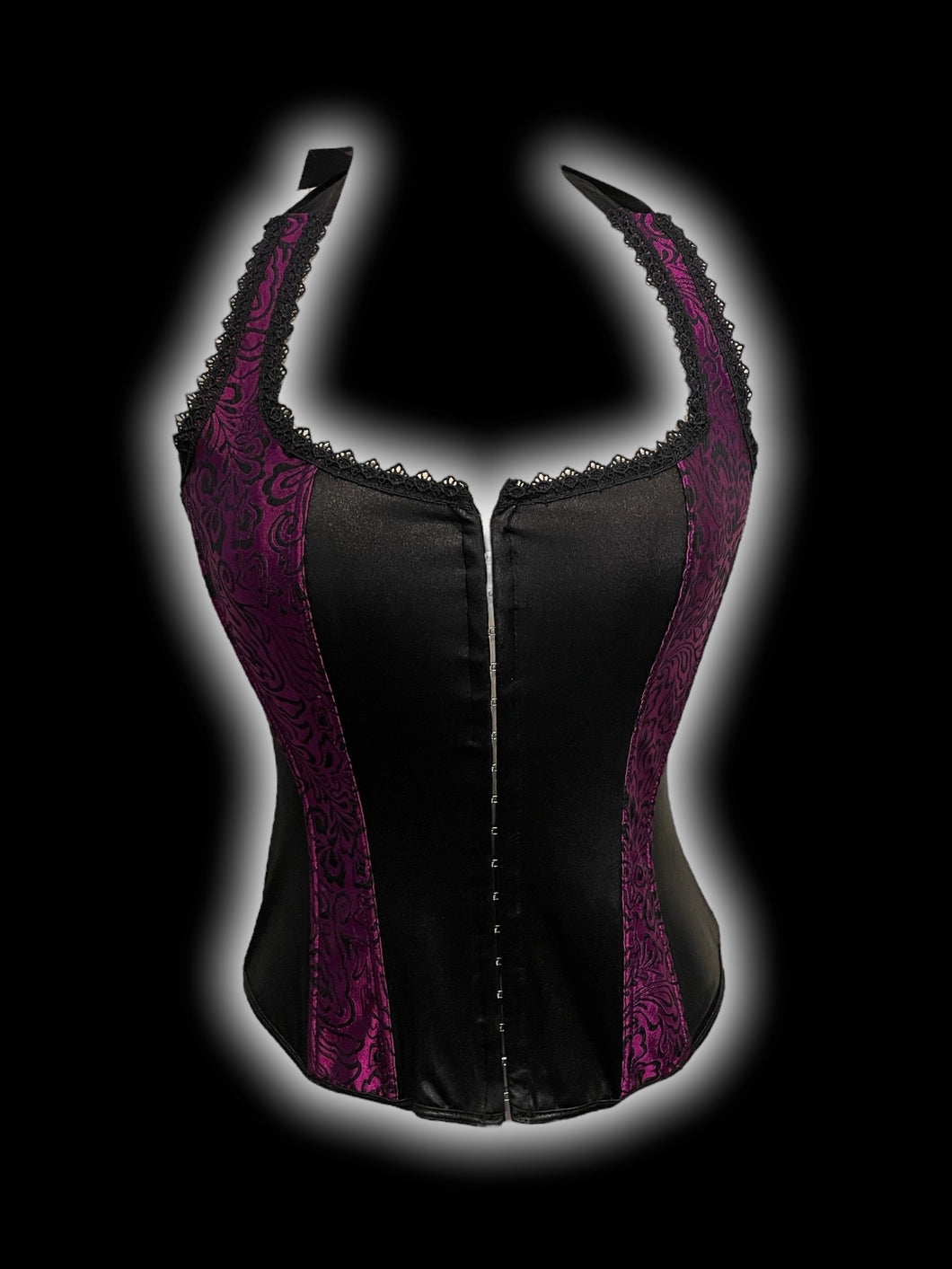 S NWT Vintage Y2K fuchsia & black halter neckline floral lace-up corset