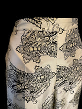 Load image into Gallery viewer, L Off-white, black, blue, &amp; yellow paisley pattern high waist wide leg pants w/ elastic waist, &amp; pockets
