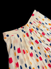 Load image into Gallery viewer, 1X White, pink, blue, &amp; orange abstract pattern high waist wide leg pleated shorts w/ elastic waist
