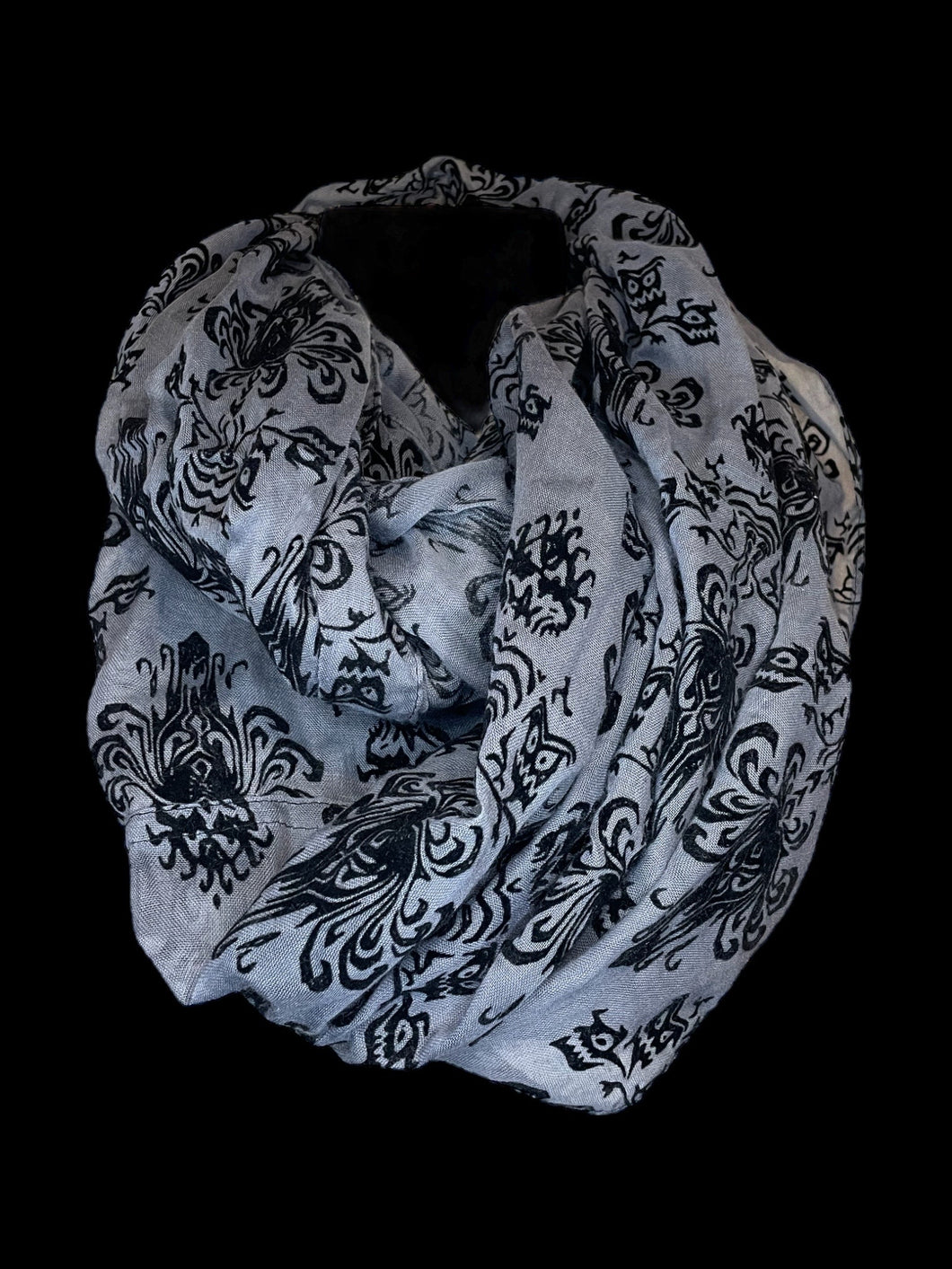 NWT Grey & black velvet “The Haunted Mansion”’ infinity scarf