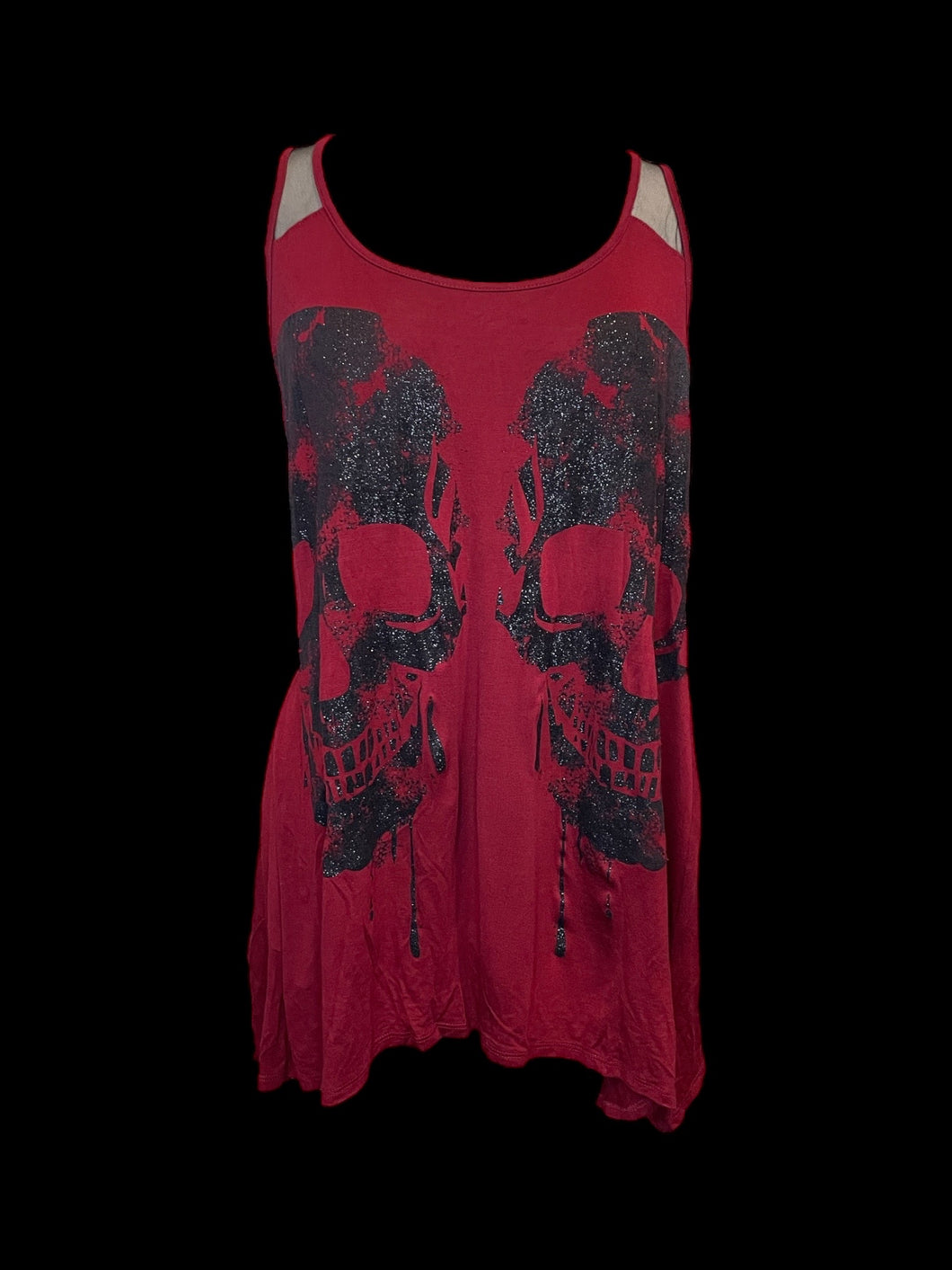 XL Red & black glitter skill graphic sleeveless racerback top w/ mesh cutout